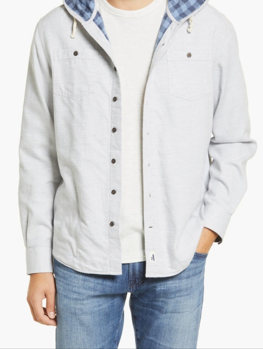 Johnnie-O Surflannel Mens Large Light Gray Hooded Button-Up Shirt Jacket